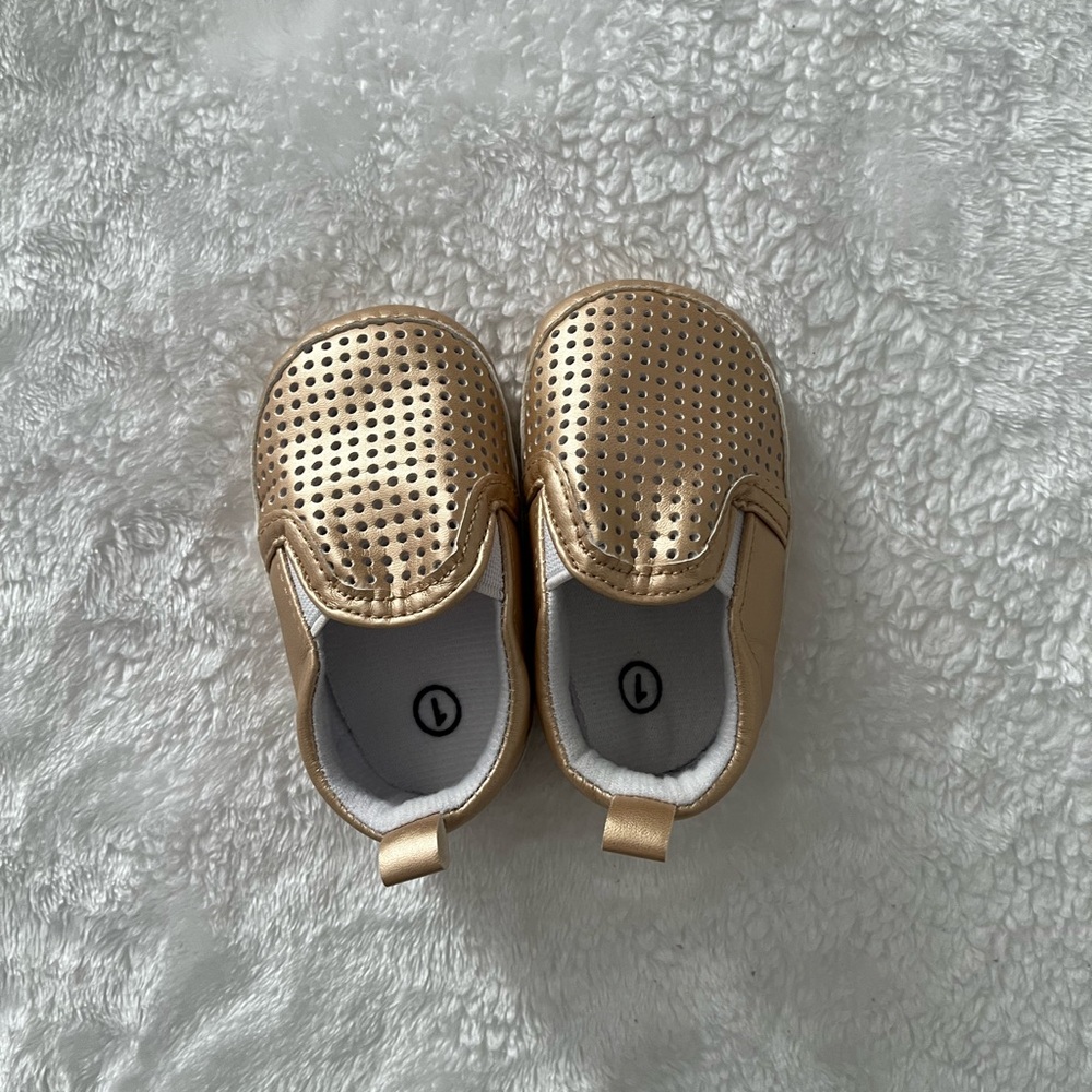 Gold Perforated Baby Slip-On Shoes